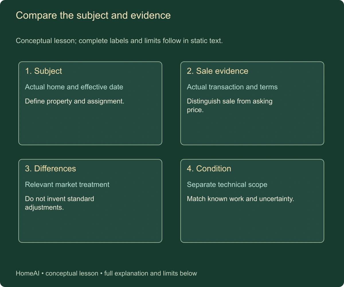 Compare the subject and evidence. Conceptual lesson; complete labels and limits follow in static text.